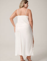 Plus Size White Satin High Slit Maxi Slip Nightgown