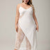 Women Plus Size White Satin and Lace Panel Slip Nightgown
