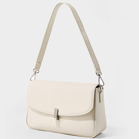 Women's white Genuine Leather Square Flap Shoulder Bag