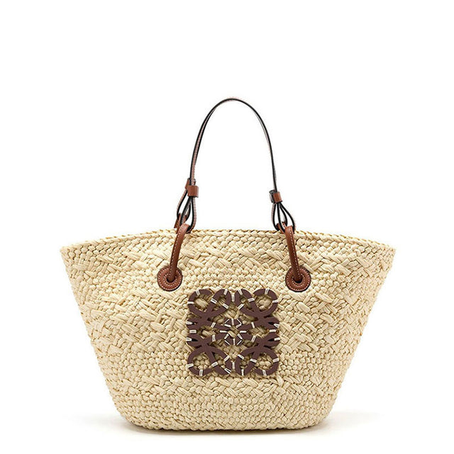 Women's Beige Handwoven Straw Beach Tote Bag