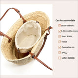 Women's Beige Handwoven Straw Beach Tote Bag Interior