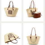Women's Beige Handwoven Straw Beach Tote Bag