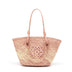 Pink Beige Handwoven Straw Beach Tote Bag