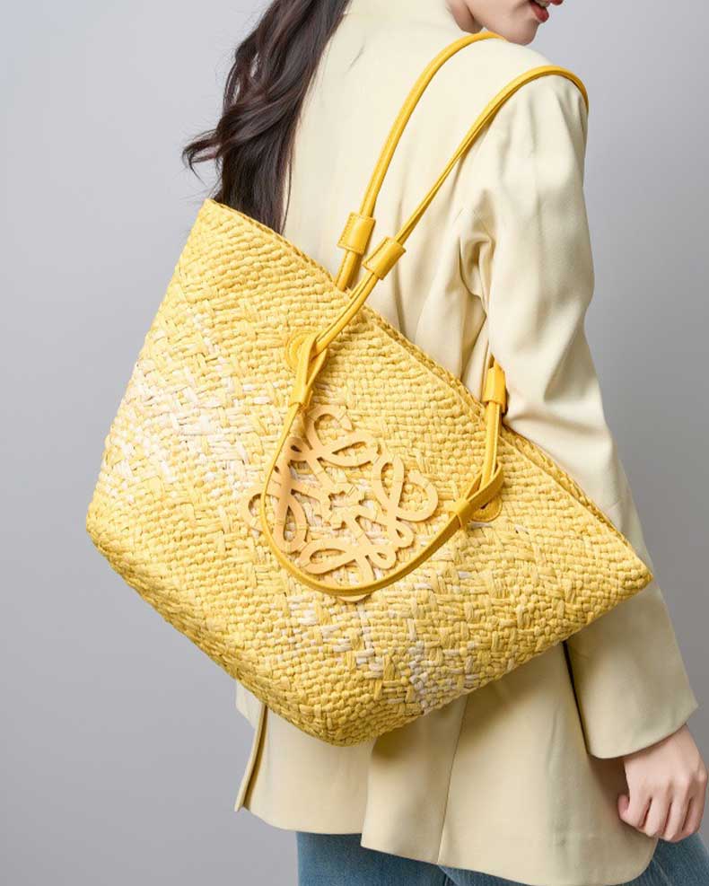 Women's Yellow Handwoven Straw Beach Tote Bag