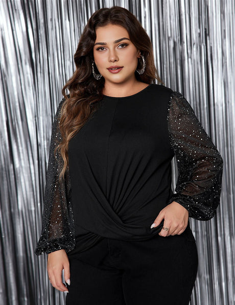 Womens Plus Size Tops Sequin Long Sleeve Blouse | PRUSES - PRUSES