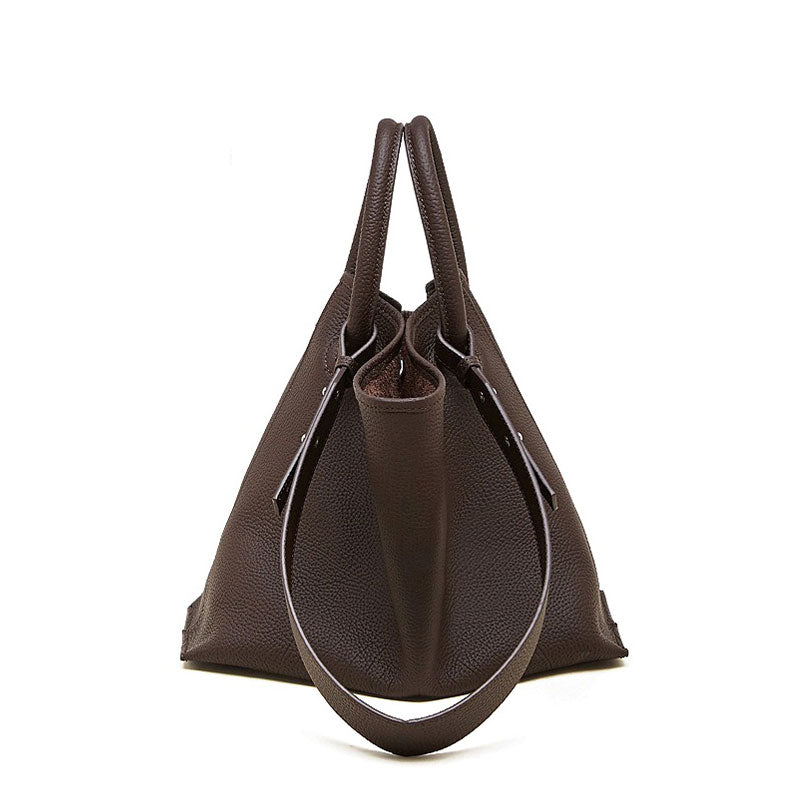 Women's Coffee Premium Leather Bucket Tote Handbag