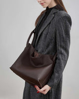 Women's Coffee Genuine Leather Crossbody Bucket Bag