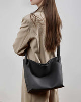 Women's Black Premium Leather Crossbody Bucket Bag