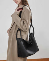 Women's Black Leather Bucket Shoulder Bag
