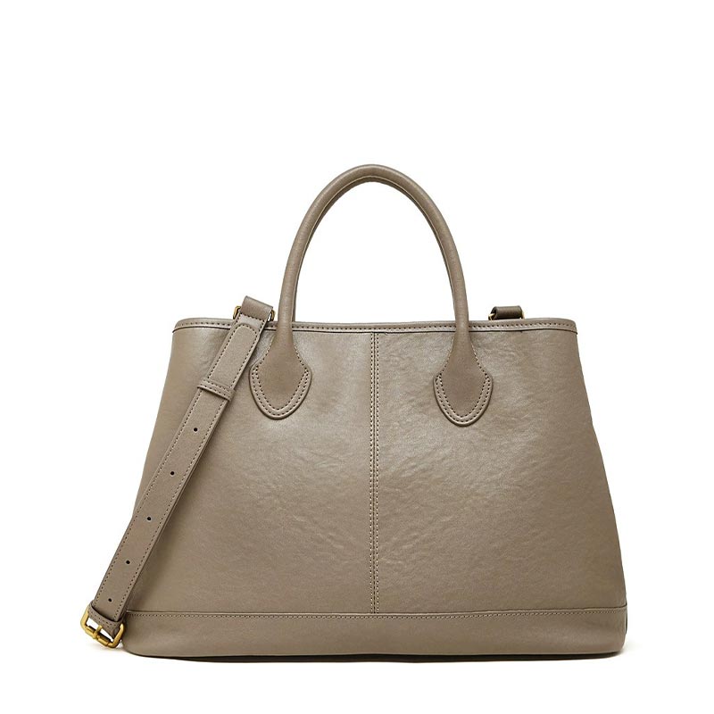 Women's Gray Premium Leather Structured Work Tote Bag