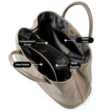 Women's Gray Premium Leather Structured Tote Bag Interior View