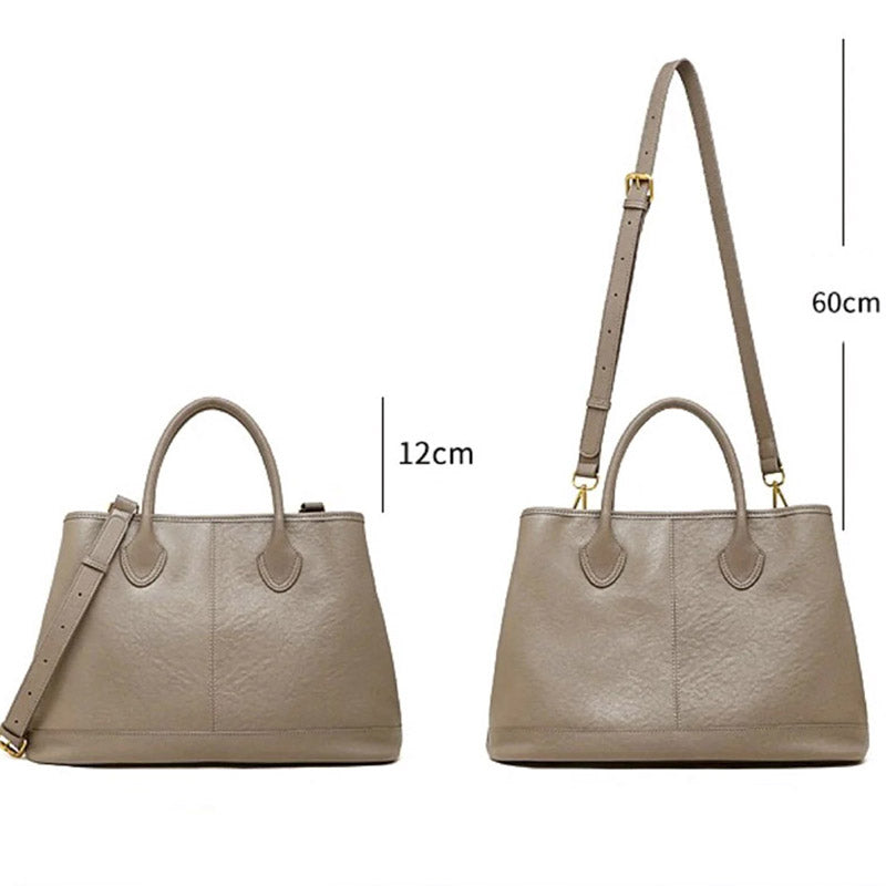 Women's Gray Leather Structured Work Tote Bag