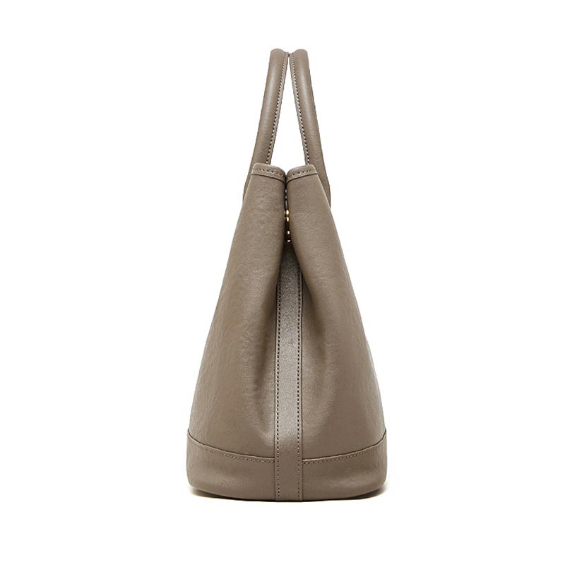 Women's Gray Premium Leather Structured Work Tote Bag Side View