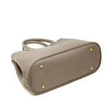 Women's Gray Premium Leather Structured Work Tote Bag Bottom