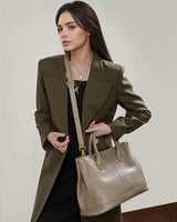 Women's Gray Premium Leather Structured Work Crossbody Tote Bag