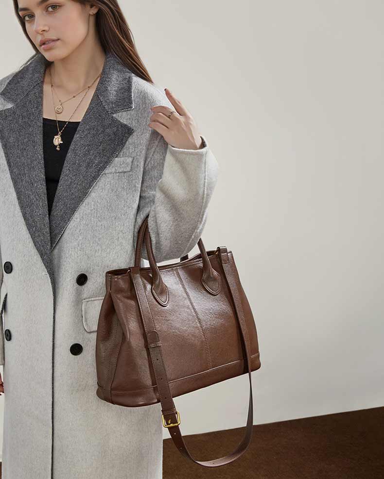 Women's Brown Premium Leather Structured Work Handbag