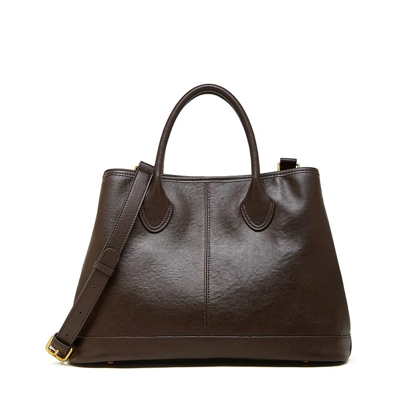 Women's Chocolate Premium Leather Structured Work Tote Bag