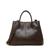 Women's Chocolate Premium Leather Structured Work Tote Bag