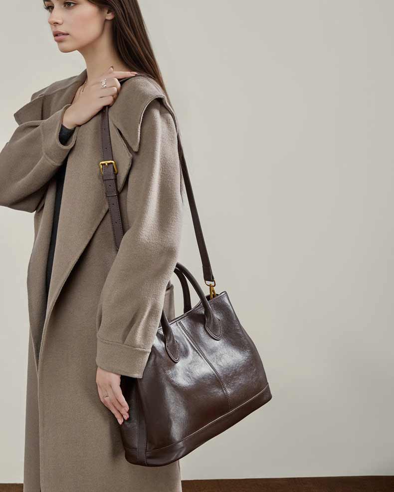 Women's Chocolate Leather Structured Crossbody Bag