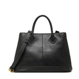 Women's Black Premium Leather Structured Work Tote Bag