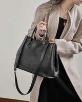 Women's Black Premium Leather Structured Tote Bag