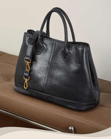 Women's Black Premium Leather Structured Handbag